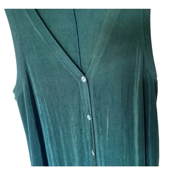 Vintage 90s Stretch Vest Sleeveless Cardigan Womens Size Small Dark Green Button - Picture 4 of 6